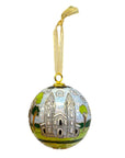 Decorative ball ornament with Bowdoin chapel design on a white background