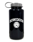 Black water bottle with 'Bowdoin' and bear logo on a white background
