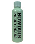 Soft green water bottle with black vertical imprint of BOWDOIN POLAR BEARS in athletic logotype.
