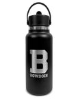 Black water bottle with 'B' and 'Bowdoin' text on a white background