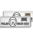 Two Polar Bear Bar chocolate bars, one labeled Milk Chocolate Bar and the other Dark Chocolate Bar, shown on a white background.