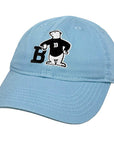 Light blue toddler's ball cap with cartoon bear embroidery.