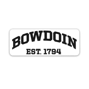 White sticker with Bowdoin arched over Est. 1794 in black.