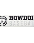 Rectangular white decal with black, white, and grey polar bear medallion next to BOWDOIN in black logotype over BASEBALL in grey sans-serif type.