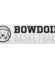 Rectangular white decal with black, white, and grey polar bear medallion next to BOWDOIN in black logotype over BASKETBALL in grey sans-serif type.
