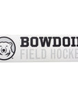 Rectangular white decal with black, white, and grey polar bear medallion next to BOWDOIN in black logotype over FIELD HOCKEY in grey sans-serif type.