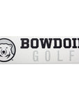 Rectangular white decal with black, white, and grey polar bear medallion next to BOWDOIN in black logotype over GOLF in grey sans-serif type.
