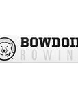 Rectangular white decal with black, white, and grey polar bear medallion next to BOWDOIN in black logotype over ROWING in grey sans-serif type.