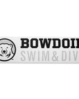 Rectangular white decal with black, white, and grey polar bear medallion next to BOWDOIN in black logotype over SWIM & DIVE in grey sans-serif type.