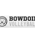 Rectangular white decal with black, white, and grey polar bear medallion next to BOWDOIN in black logotype over VOLLEYBALL in grey sans-serif type.
