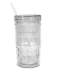 A transparent double-walled tumbler with a clear lid and clear straw, featuring the text 'BOWDOIN' printed on the front, shown against a plain white background.