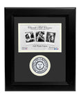 Black photo frame with horizontal photo cutout, Bowdoin College sun seal cutout below.