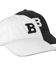 Montage of black and white S&B baseball hats.