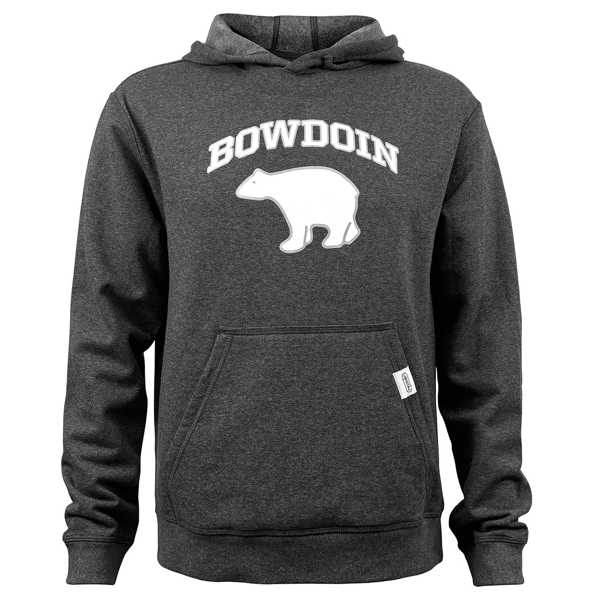 Gray hoodie with 'Bowdoin' and bear logo on a white background