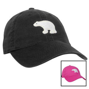 Montage of both colors of twill hats with bear.