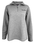 Heather gray 1/4-zip textured fleece pullover with black Bowdoin wordmark embroidered on left chest.