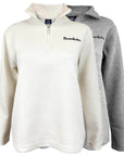 Two pullovers, one white and one gray, with 'Bowdoin' branding on a white background.