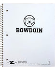 White spiral bound notebook with polar bear medallion over BOWDOIN imprint.