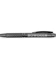 Gunmetal grey retractable pen with silver Bowdoin imprint on barrel.