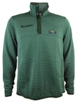 Evergreen heather quilted pullover with yellow ochre trim and snaps. Bowdoin embroidered in black on right chest, and small L.L.Bean logo patch on left chest.