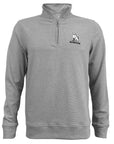 Light heather gray 1/4 zip pullover sweatshirt with embroidered polar bear logo and BOWDOIN on left chest.