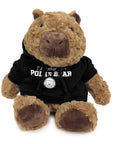 A plush capybara toy wearing a black hoodie with 'I'd rather be a POLAR BEAR' and a polar bear logo printed on the front, set against a plain white background.