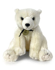 Plush sitting polar bear with black bandanna.