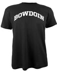 Black t-shirt with 'BOWDOIN' printed in white on a white background