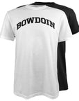 One black and one white short-sleeved T-shirt with 'BOWDOIN' text on a white background