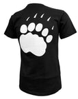 Black t-shirt with a white bear paw print on the back against a white background