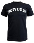 Black t-shirt with 'BOWDOIN' printed in white on a white background