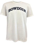 An off-white heathered t-shirt featuring the word 'BOWDOIN' printed in arched black collegiate block letters across the chest, displayed against a solid white background.