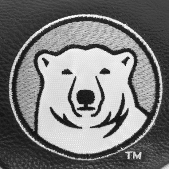 Closeup detail of embroidered mascot medallion