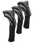 Black golf club headcovers with polar bear medallion embroidery