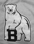 Grey quilt panel with Bowdoin polar bear mascot distressed imprint.
