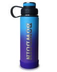 Blue to purple ombre water bottle with rubberized screw-on lid.
