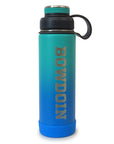 Turquoise to blue ombre water bottle with rubberized screw-on lid.