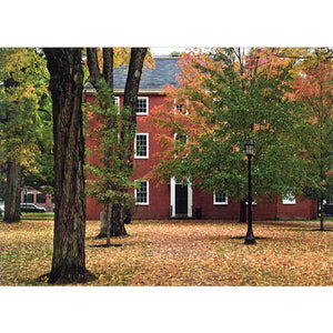 Card image showing Mass Hall in the fall.