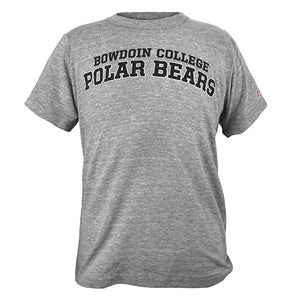 Heather grey short-sleeved tee with BOWDOIN COLLEGE in black over larger POLAR BEARS in black with white outline.