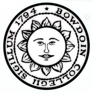 Bowdoin sun seal decal in black on white background.