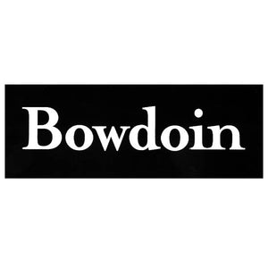 Decal with white Bowdoin wordmark in black rectangle.