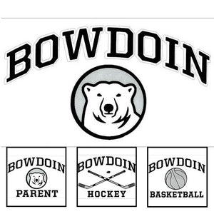 Montage of four BOWDOIN vinyl transfer decals.
