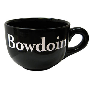 Large black soup or cappucino mug with white BOWDOIN wordmark imprint.