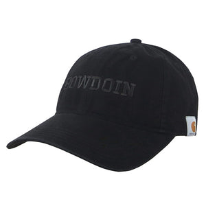 Black Carhartt cap with Bowdoin embroidered in black.