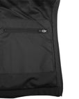 Closeup showing inside pocket of black jacket.