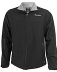 Black full-zip jacket with grey fleece lining. Small white BOWDOIN wordmark embroidered on chest.