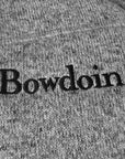 Closeup of Bowdoin embroidery on heathered fleece jacket.