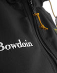 Closeup detail of Bowdoin embroidery and bootlace zipper pull.