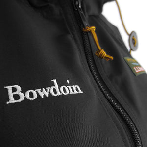 Closeup detail of Bowdoin embroidery and bootlace zipper pull.