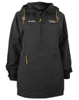 Women's pullover black anorak with embroidered white BOWDOIN wordmark on right chest and L.L.Bean logo patch on left chest.
